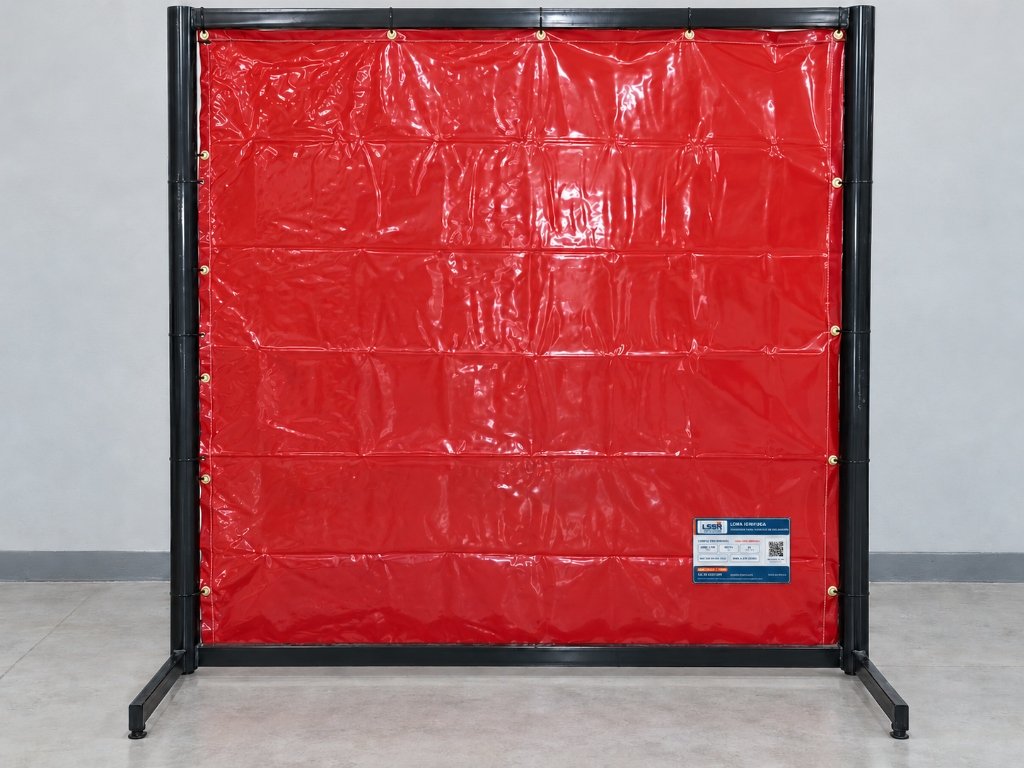Mampara con lona de PVC rojo antichispa